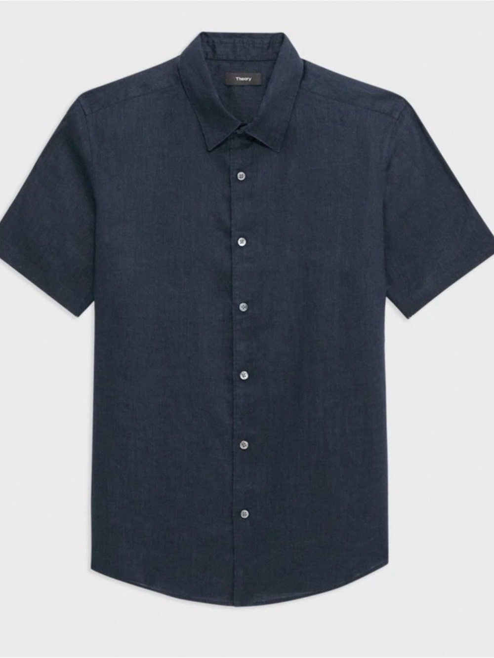 Theory Men’s Clark Short-Sleeve Button-Up Shirt Navy Blue Linen Sz XS